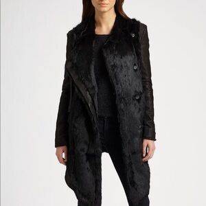 Helmut Lang Black Fur Asymmetrical Coat
